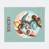 かわいい宇宙カウボーイディーノライド宇宙ロケット フリースブランケット (正面(横))