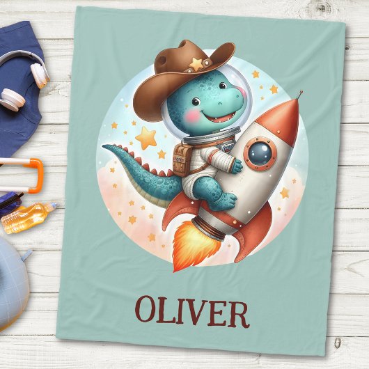 かわいい宇宙カウボーイディーノライド宇宙ロケット フリースブランケット