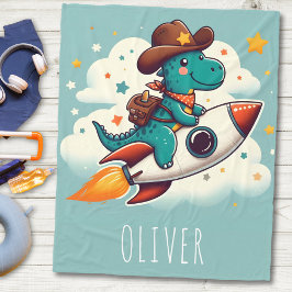 かわいい宇宙カウボーイ恐竜乗りロケット フリースブランケット