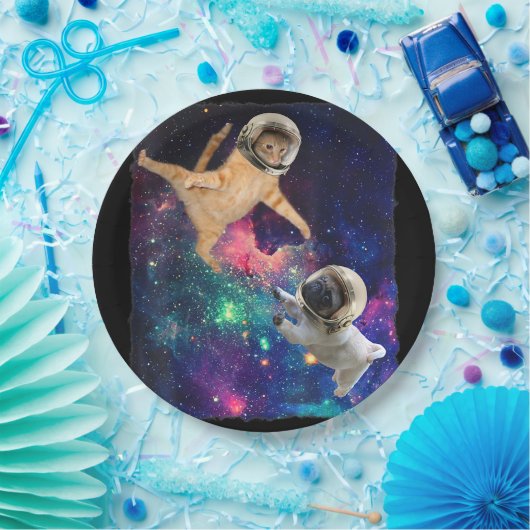 かわいい宇宙キャット対宇宙ドッグ銀河系エピックファイトO ペーパープレート (パーティー)