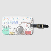 かわいい宇宙キャラクターパーソナライズされたキッズ ラゲッジタグ (正面横)