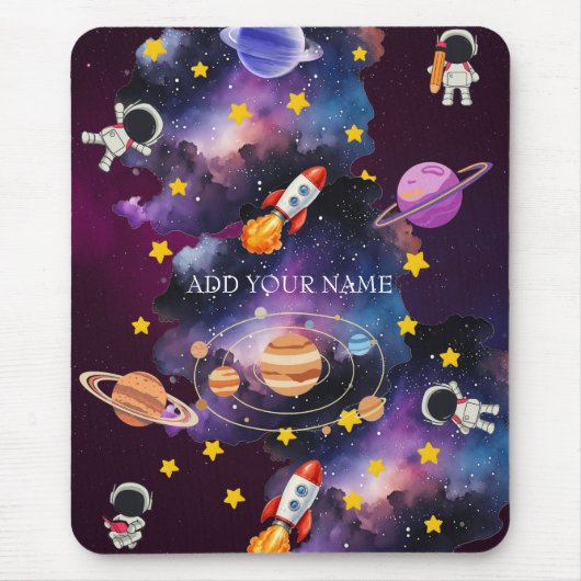 かわいい宇宙ギャラクシー宇宙飛行士カスタムネーム マウスパッド (正面)