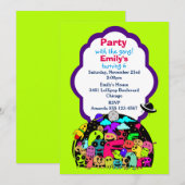 かわいい宇宙クリーチャーの誕生日パーティー招待状 招待状 (正面/裏面)