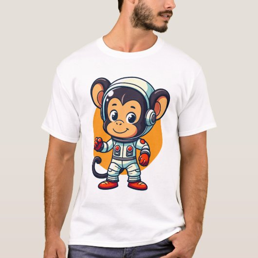 かわいい宇宙サル かわいいキャラクターの宇宙飛行士マスコット Tシャツ (正面)