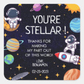 かわいい宇宙テーマ任意の年齢誕生日 スクエアシール (正面)