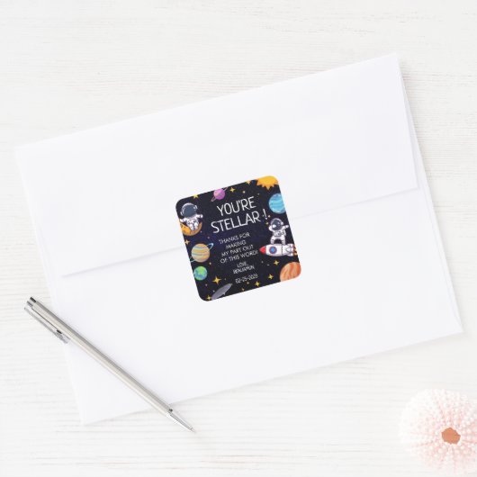 かわいい宇宙テーマ任意の年齢誕生日 スクエアシール (封筒)