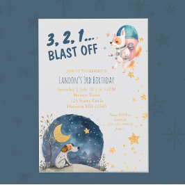 かわいい宇宙ドッグズボーイズ第3誕生日 招待状