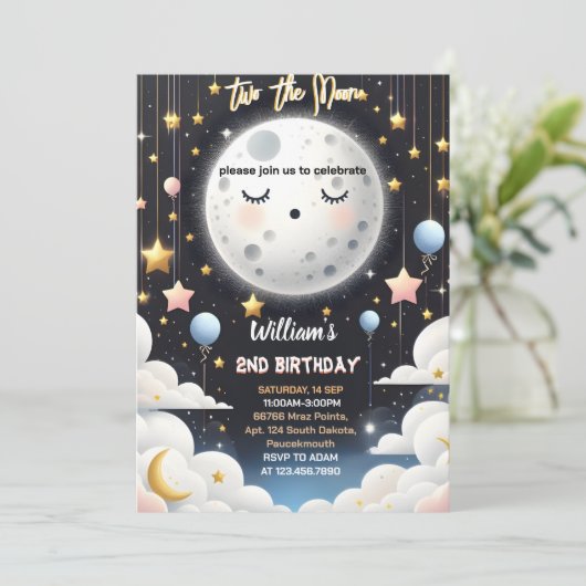 かわいい宇宙ナイトスカイ2月2日の誕生日 招待状 (スタンド正面)
