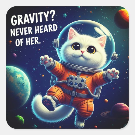 かわいい宇宙ネコ Gravity? Never Heard of Her. スクエアシール (正面)