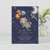 かわいい宇宙パピー宇宙飛行士の誕生日招待状 招待状 (スタンド正面)