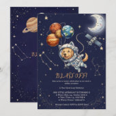 かわいい宇宙パピー宇宙飛行士の誕生日招待状 招待状 (正面/裏面)