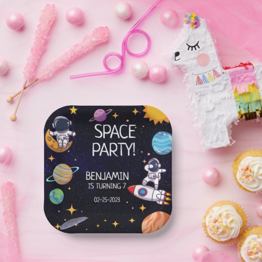 かわいい宇宙パーティー任意の年齢誕生日 ペーパープレート (パーティー)