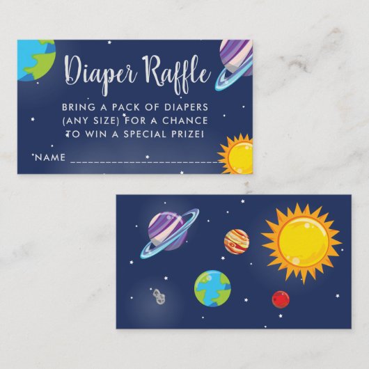 かわいい宇宙プラネット銀河系ベビーシャワーおむつラッフル エンクロージャーカード (正面/裏面)