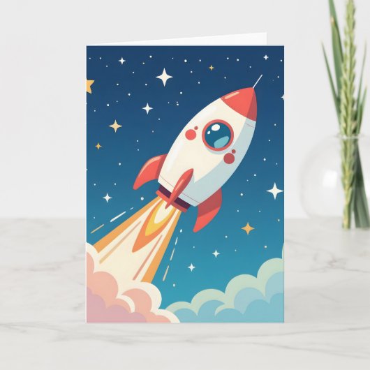 かわいい宇宙ロケットが打ち上がる サンキューカード (正面)