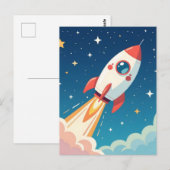 かわいい宇宙ロケットが打ち上がる ポストカード (正面/裏面)