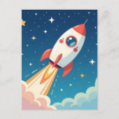 かわいい宇宙ロケットが打ち上がる ポストカード (正面)
