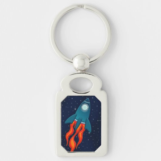 かわいい宇宙ロケットと宇宙のデザイン キーホルダー (正面)