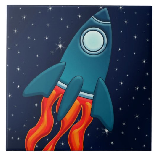 かわいい宇宙ロケットと宇宙のデザイン タイル (正面)