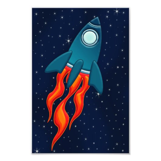 かわいい宇宙ロケットと宇宙のデザイン フォトプリント            (正面)