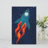 かわいい宇宙ロケットと宇宙のデザイン 便箋 (スタンド正面)