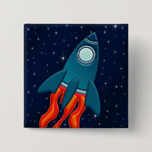 かわいい宇宙ロケットと宇宙のデザイン 缶バッジ (正面)