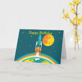かわいい宇宙ロケットのキャラクター カード (黄色い花)