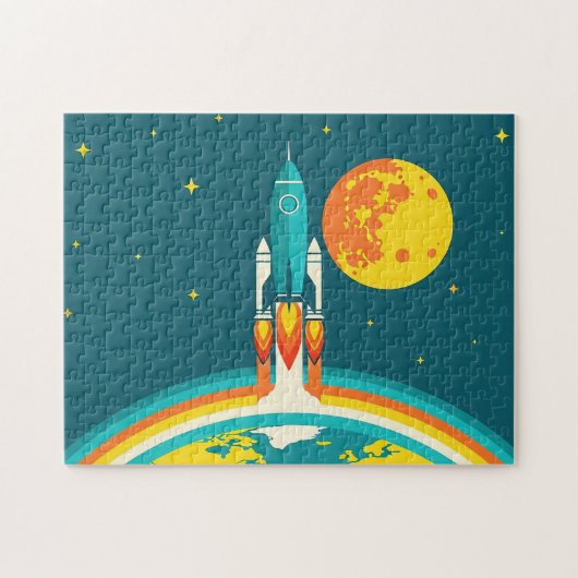 かわいい宇宙ロケットのキャラクター ジグソーパズル (横)