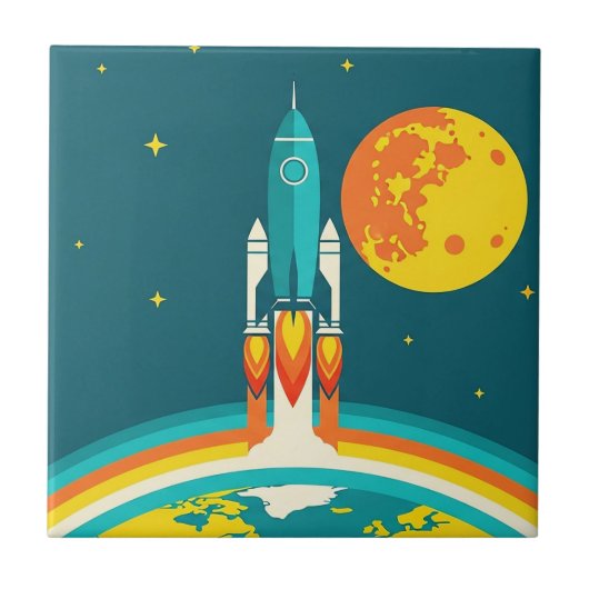 かわいい宇宙ロケットのキャラクター タイル (正面)