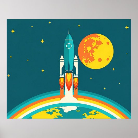 かわいい宇宙ロケットのキャラクター ポスター (正面)