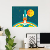 かわいい宇宙ロケットのキャラクター ポスター (ホームオフィス)