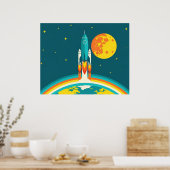 かわいい宇宙ロケットのキャラクター ポスター (キッチン)