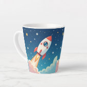 かわいい宇宙ロケットの打ち上げ カフェラテマグ (左アングル)