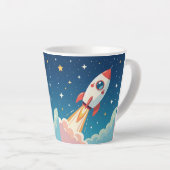 かわいい宇宙ロケットの打ち上げ カフェラテマグ (右アングル)