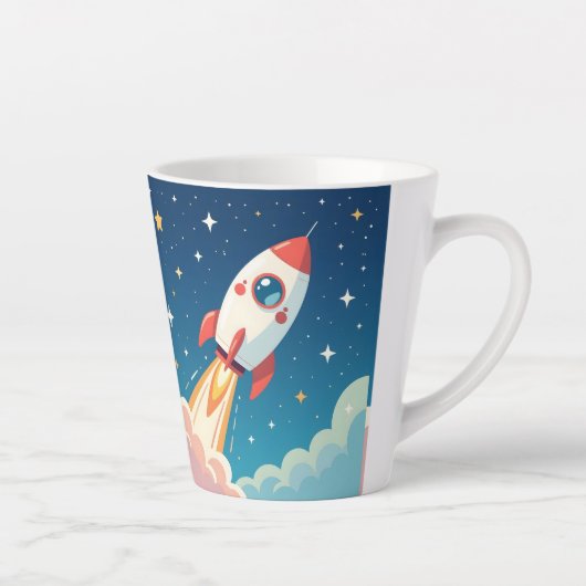 かわいい宇宙ロケットの打ち上げ カフェラテマグ (右)