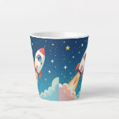 かわいい宇宙ロケットの打ち上げ カフェラテマグ (正面)