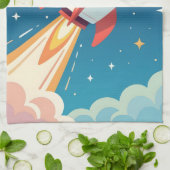 かわいい宇宙ロケットの打ち上げ キッチンタオル (折り畳み)