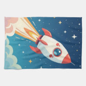 かわいい宇宙ロケットの打ち上げ キッチンタオル (横)