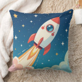 かわいい宇宙ロケットの打ち上げ クッション (ブランケット)