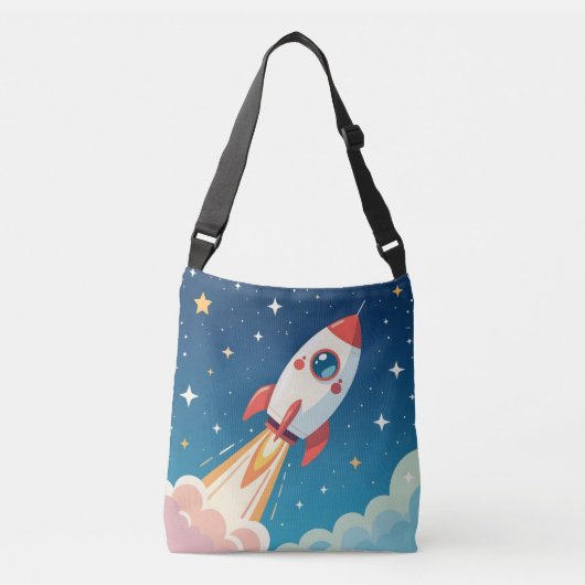 かわいい宇宙ロケットの打ち上げ クロスボディバッグ (正面)