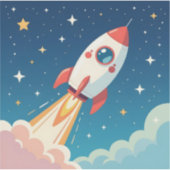 かわいい宇宙ロケットの打ち上げ シール (正面)