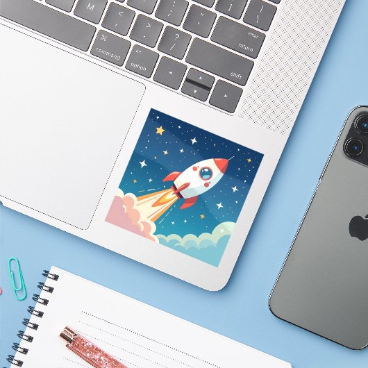 かわいい宇宙ロケットの打ち上げ シール (ノートパソコンとiPhone)