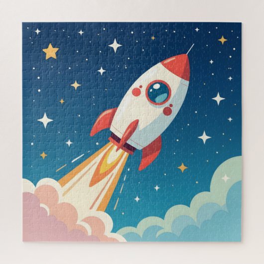 かわいい宇宙ロケットの打ち上げ ジグソーパズル (縦)