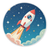 かわいい宇宙ロケットの打ち上げ セラミックノブ (正面)