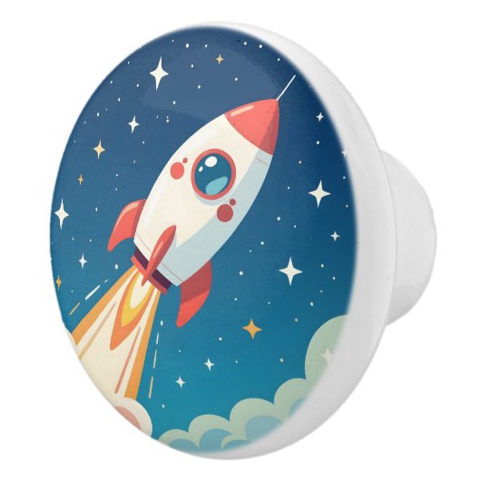 かわいい宇宙ロケットの打ち上げ セラミックノブ (右)
