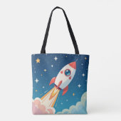 かわいい宇宙ロケットの打ち上げ トートバッグ (裏面)