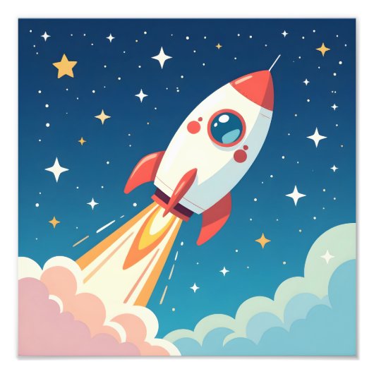 かわいい宇宙ロケットの打ち上げ フォトプリント            (正面)