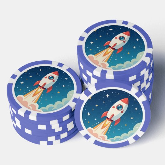 かわいい宇宙ロケットの打ち上げ ポーカーチップ (積み重ね)