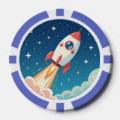 かわいい宇宙ロケットの打ち上げ ポーカーチップ (正面)