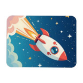 かわいい宇宙ロケットの打ち上げ マグネット (横)