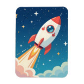 かわいい宇宙ロケットの打ち上げ マグネット (縦)
